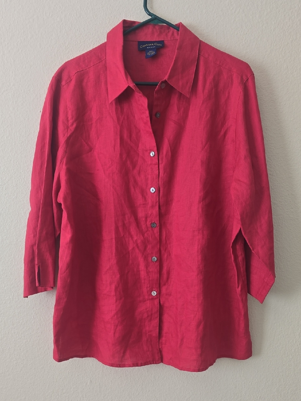 Charter Club Vibrant Burgandy Red Women's Linen Top